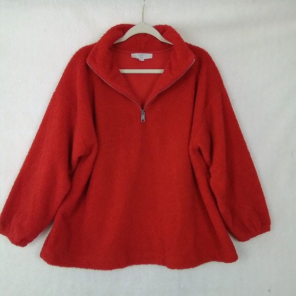 Loft Plus 1/4 Zip Fleece Lined Teddy Bear Pullover Sweater Size 16/18 in‎ Red - Picture 1 of 11
